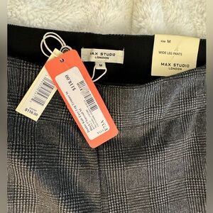 NWT Max Studio size M Double Knit Wide Leg Trouser. Black/charcoal plaid.